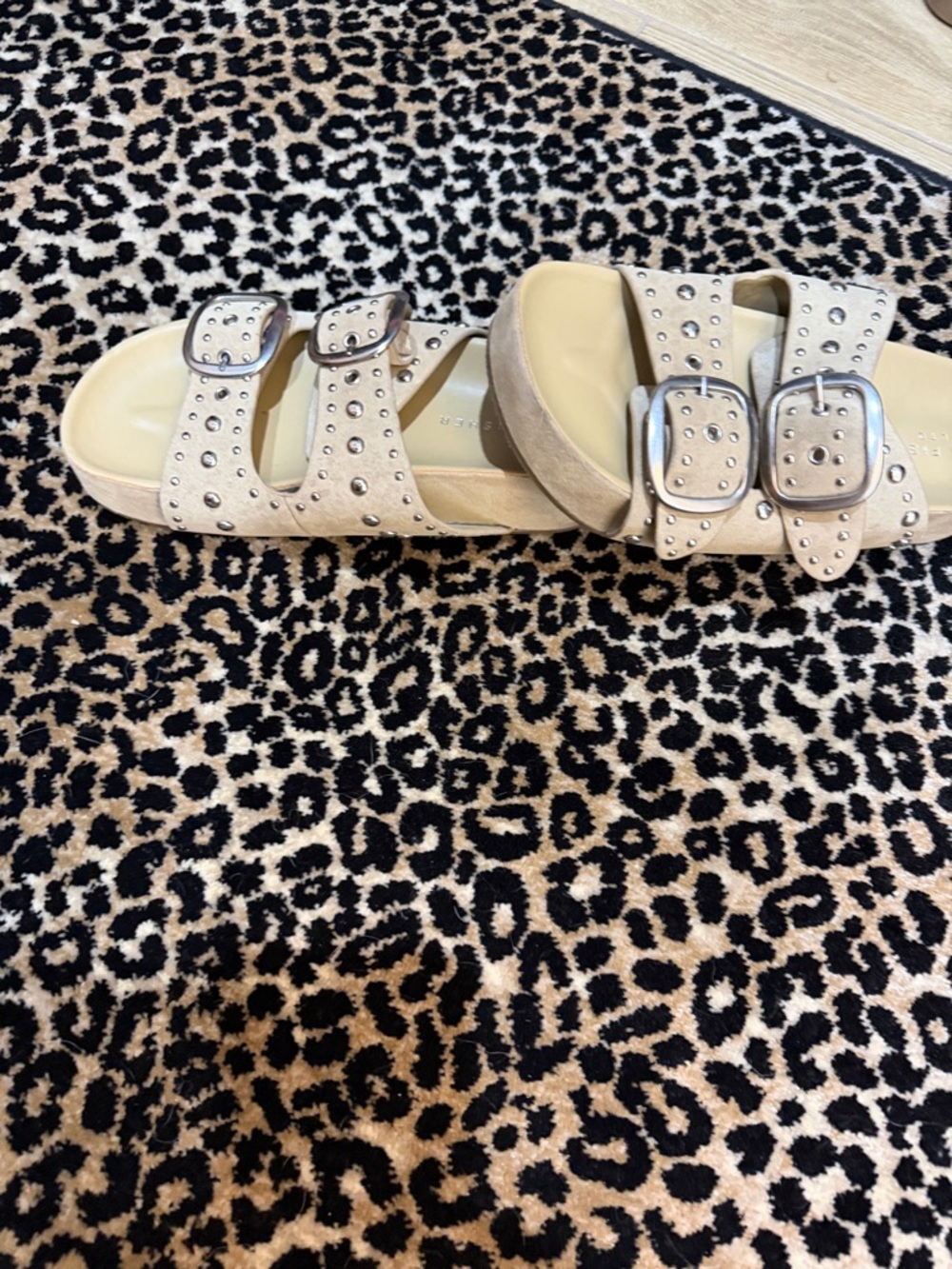Marc Fisher Beige Studded Double-Buckle Slide Sandals - Picture 4 of 4